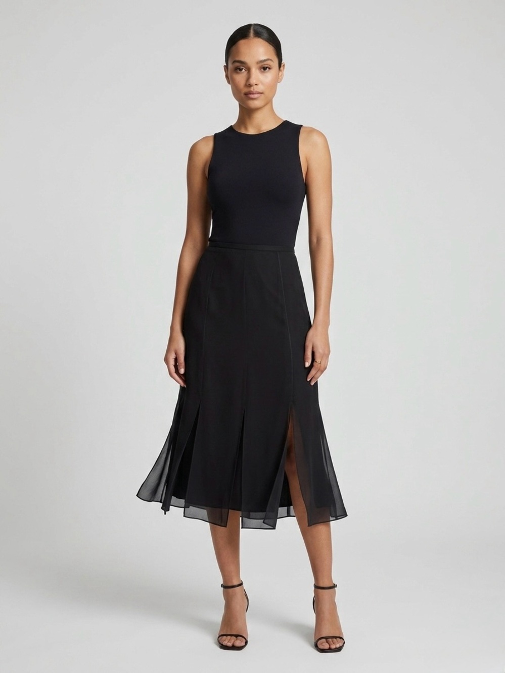 Altos Silk Midi Skirt with Slit Panels